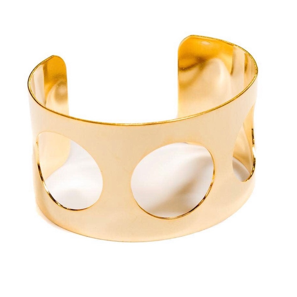 NEW 18k Gold Plated Cuff Wide Gold Bracelet w/ Circular Cutout Gold Cuff Bangle